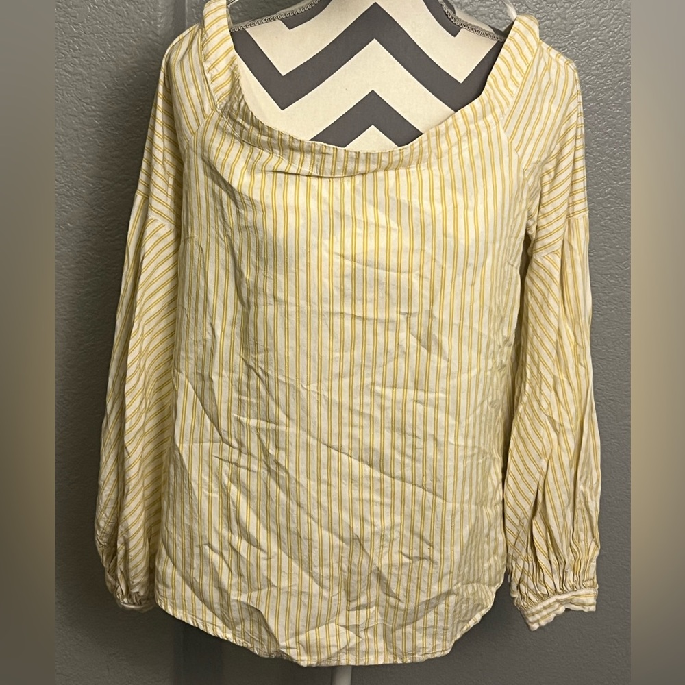 Anthropologie Maeve Size 14 off the shoulder blouse top striped yellow